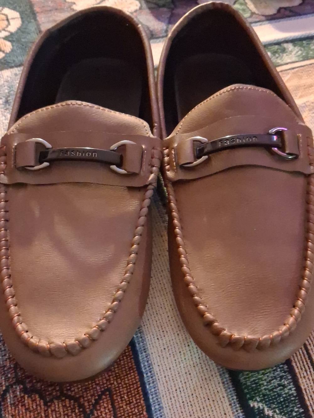 Men's Tan Slip-On Loafers with Metal Accent